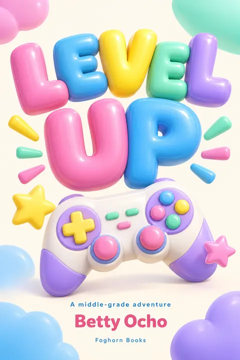 Inflated 3D style book cover for a fictional fiction: Level Up