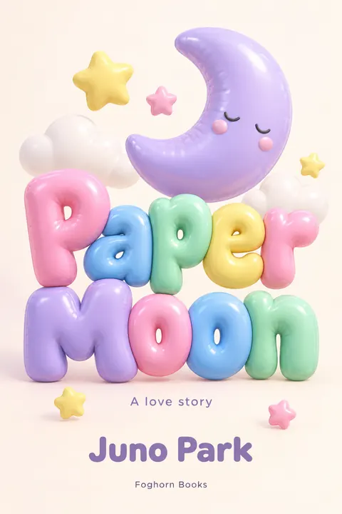 Inflated 3D style book cover for a fictional fiction: Paper Moon