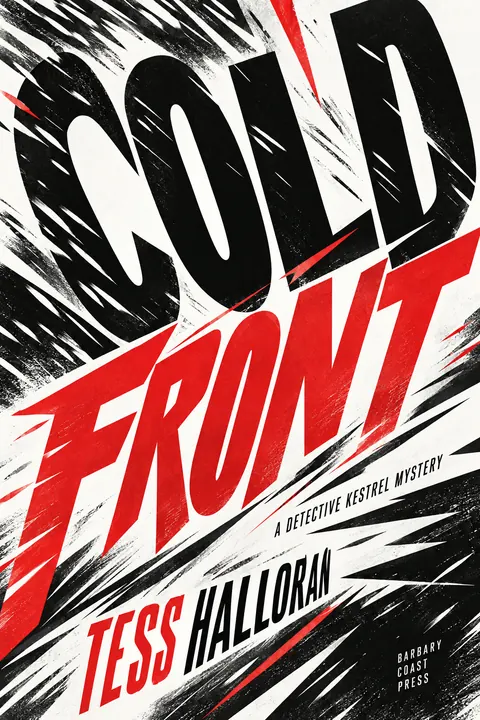 Italian Futurist Typography style book cover for a fictional fiction: Cold Front