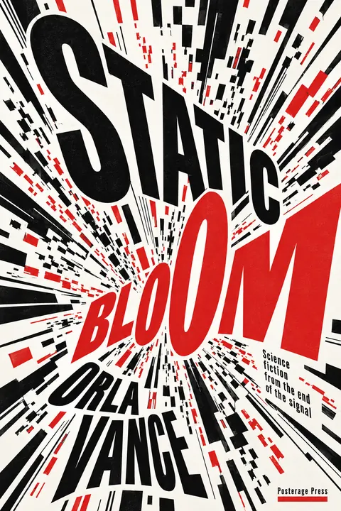 Italian Futurist Typography style book cover for a fictional fiction: Static Bloom