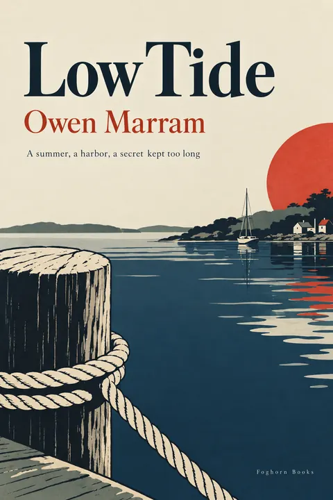 Japonisme style book cover for a fictional fiction: Low Tide