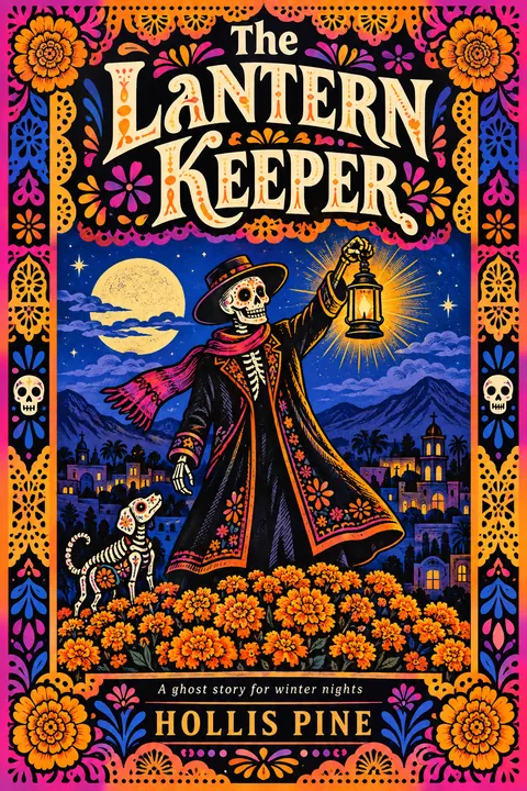 Mexican Calavera / Posada style book cover for a fictional fiction: The Lantern Keeper