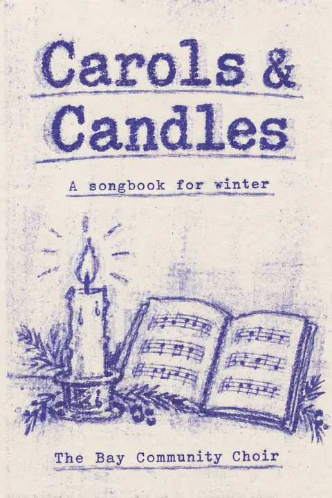 Mimeograph / Ditto Machine style book cover for a fictional nonfiction: Carols & Candles