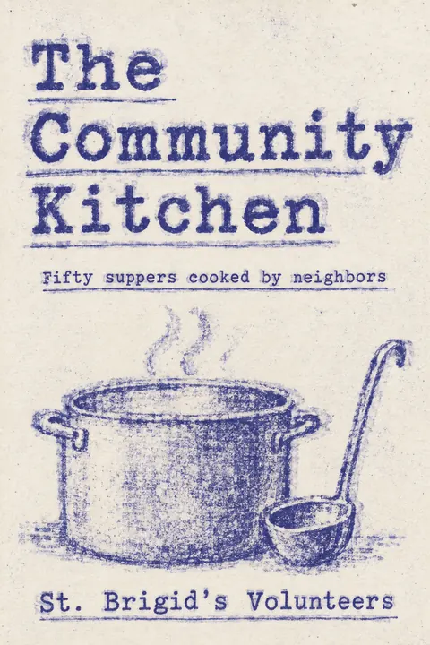 Mimeograph / Ditto Machine style book cover for a fictional nonfiction: The Community Kitchen