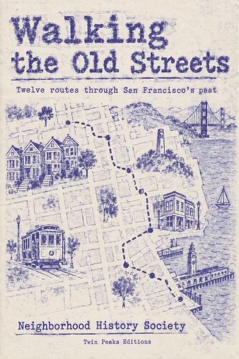 Mimeograph / Ditto Machine style book cover for a fictional nonfiction: Walking the Old Streets
