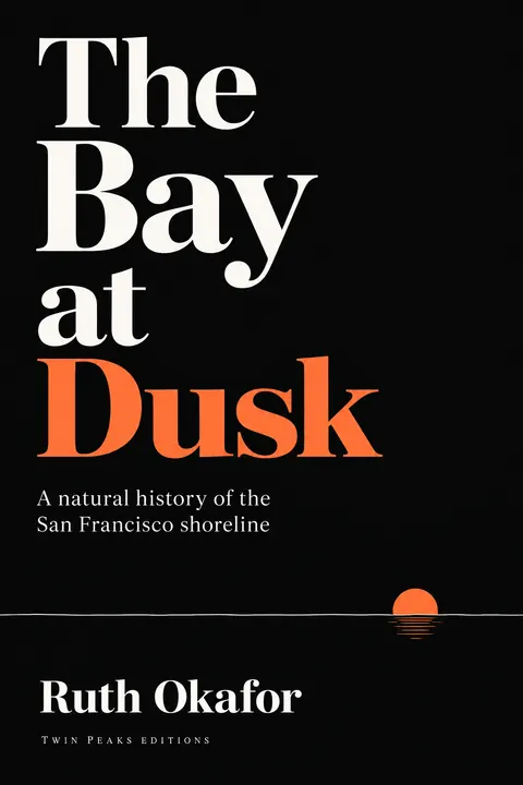Monochrome + Single Accent style book cover for a fictional nonfiction: The Bay at Dusk