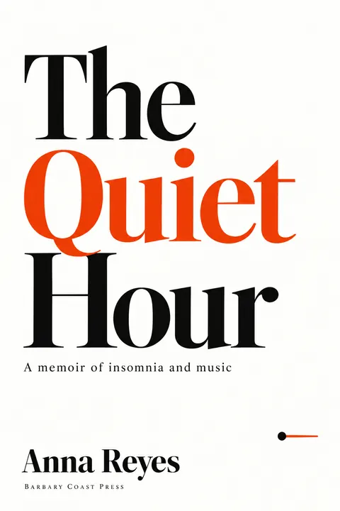 Monochrome + Single Accent style book cover for a fictional nonfiction: The Quiet Hour
