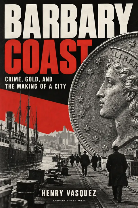 Neue Sachlichkeit / New Objectivity style book cover for a fictional nonfiction: Barbary Coast