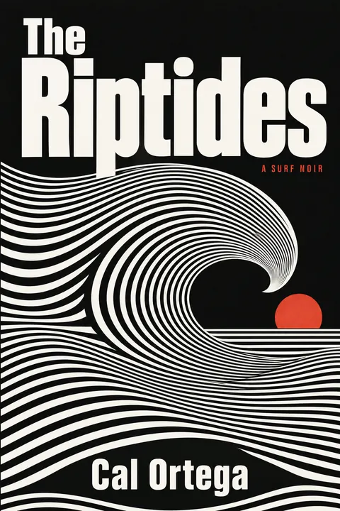 Op Art style book cover for a fictional fiction: The Riptides