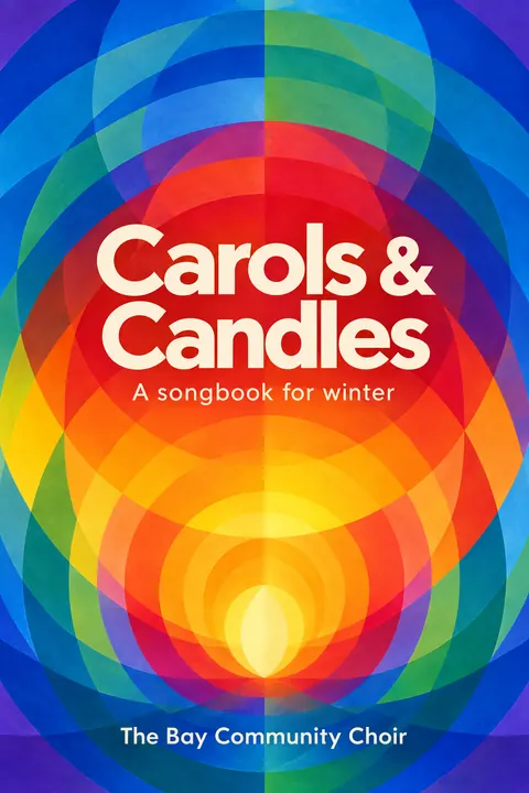 Orphism / Simultanism style book cover for a fictional nonfiction: Carols & Candles