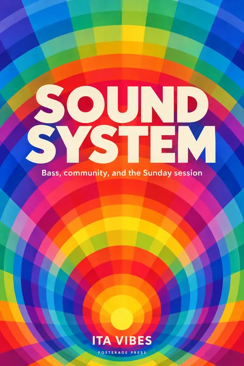Orphism / Simultanism style book cover for a fictional nonfiction: Sound System