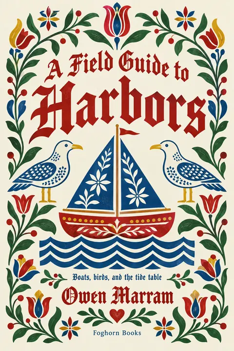 Pennsylvania Dutch / Fraktur style book cover for a fictional nonfiction: A Field Guide to Harbors