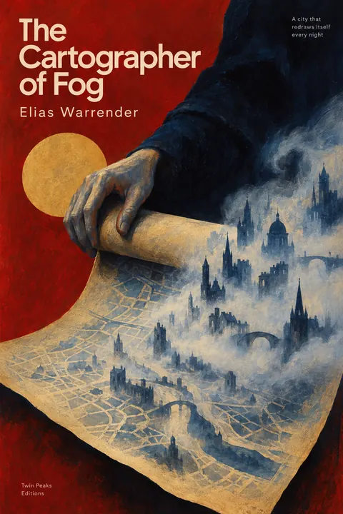 Polish Poster School style book cover for a fictional fiction: The Cartographer of Fog