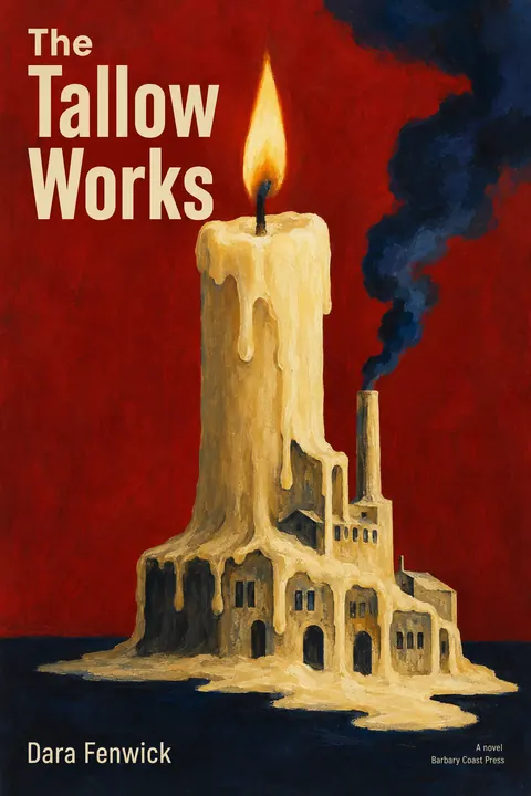 Polish Poster School style book cover for a fictional fiction: The Tallow Works