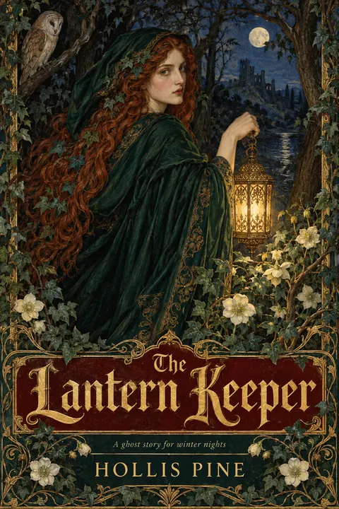 Pre-Raphaelite Illustration style book cover for a fictional fiction: The Lantern Keeper