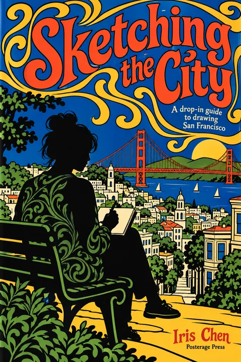 Push Pin Studios style book cover for a fictional nonfiction: Sketching the City