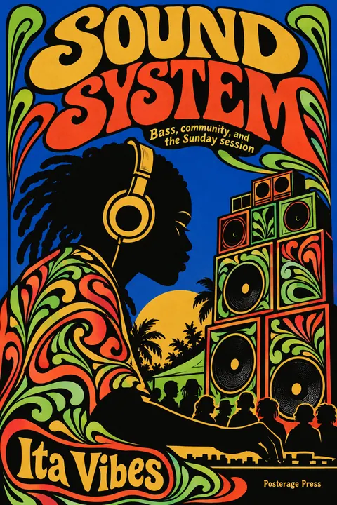 Push Pin Studios style book cover for a fictional nonfiction: Sound System