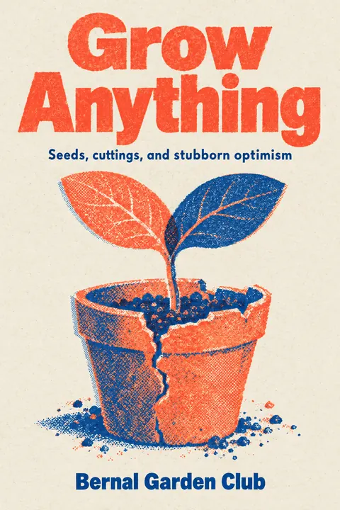 Risograph style book cover for a fictional nonfiction: Grow Anything