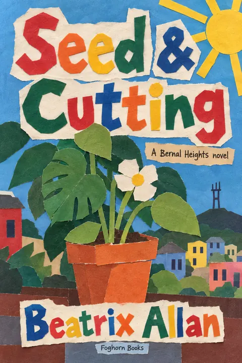 School Cutout Collage style book cover for a fictional fiction: Seed & Cutting