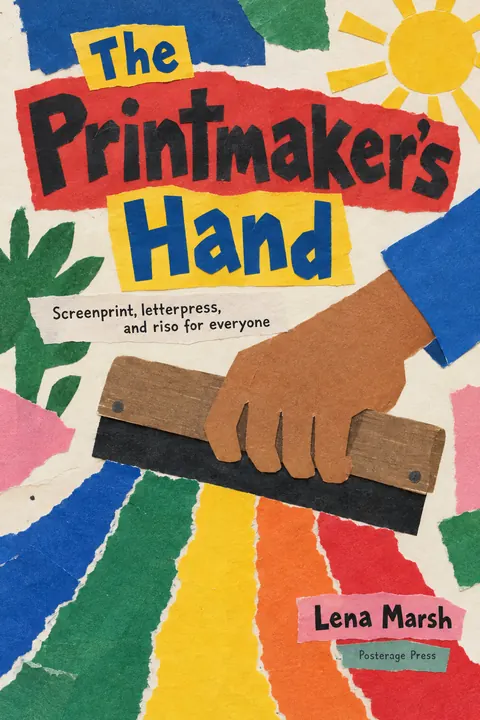 School Cutout Collage style book cover for a fictional nonfiction: The Printmaker's Hand