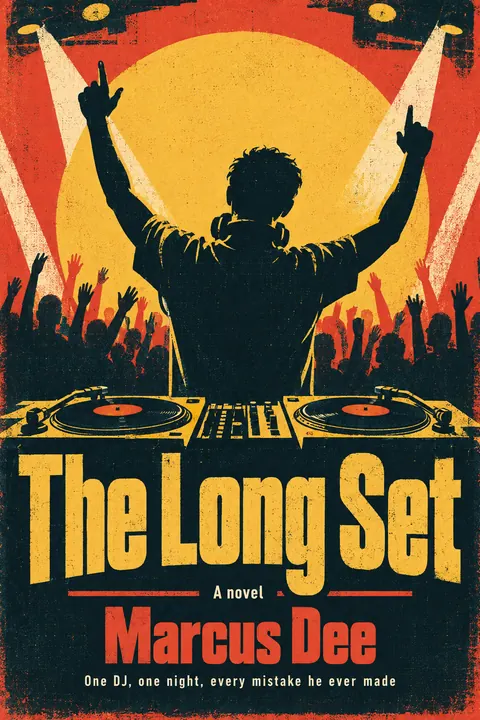 Screenprint Pop style book cover for a fictional fiction: The Long Set