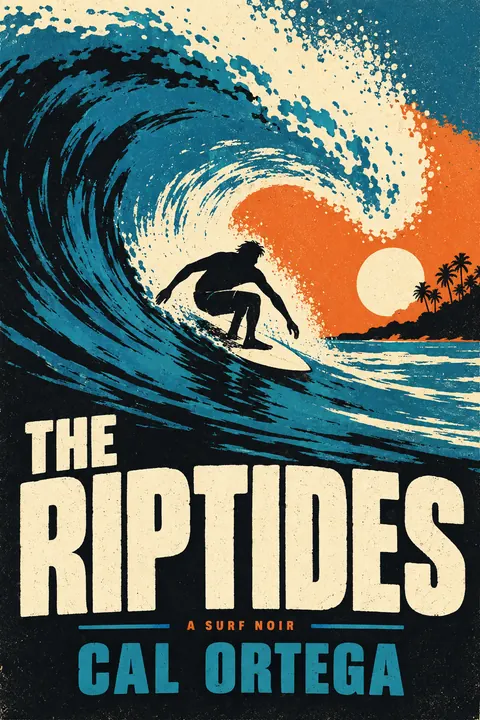 Screenprint Pop style book cover for a fictional fiction: The Riptides