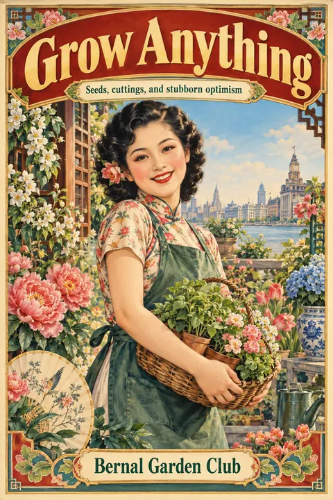 Shanghai Calendar Poster / Yuefenpai style book cover for a fictional nonfiction: Grow Anything