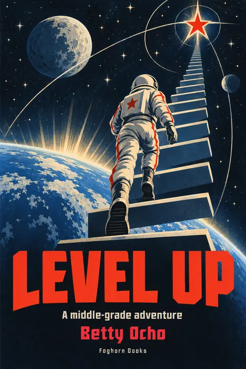 Soviet Space Programme style book cover for a fictional fiction: Level Up