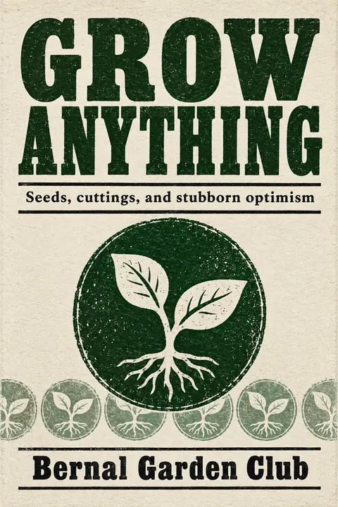 Stamp / Letterpress (Modernised) style book cover for a fictional nonfiction: Grow Anything