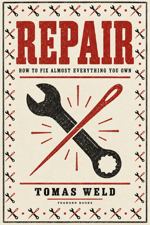 Stamp / Letterpress (Modernised) style book cover for a fictional nonfiction: Repair