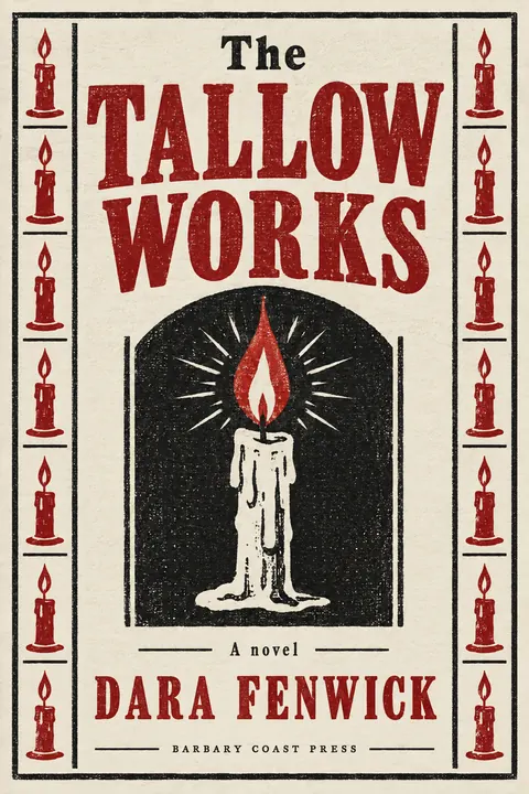 Stamp / Letterpress (Modernised) style book cover for a fictional fiction: The Tallow Works
