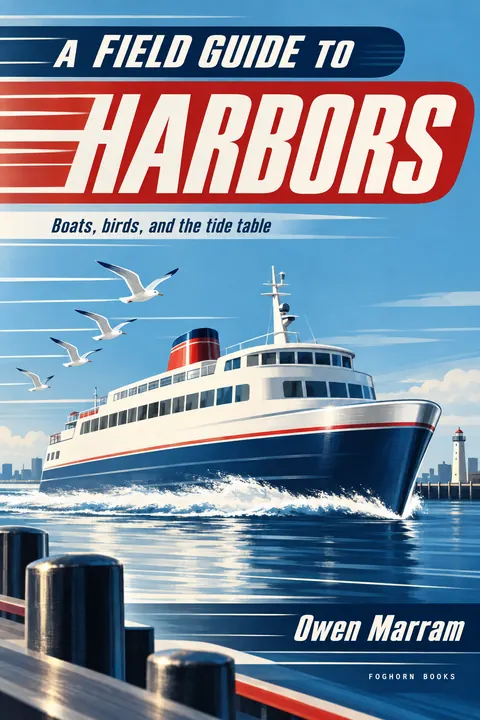 Streamline Moderne style book cover for a fictional nonfiction: A Field Guide to Harbors