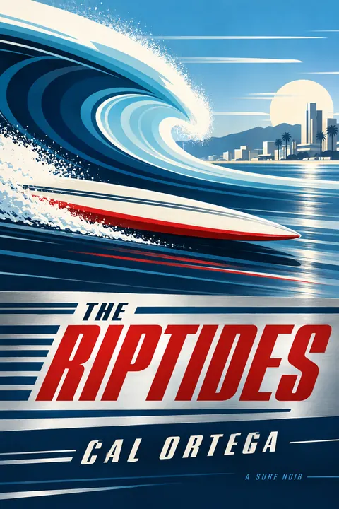 Streamline Moderne style book cover for a fictional fiction: The Riptides