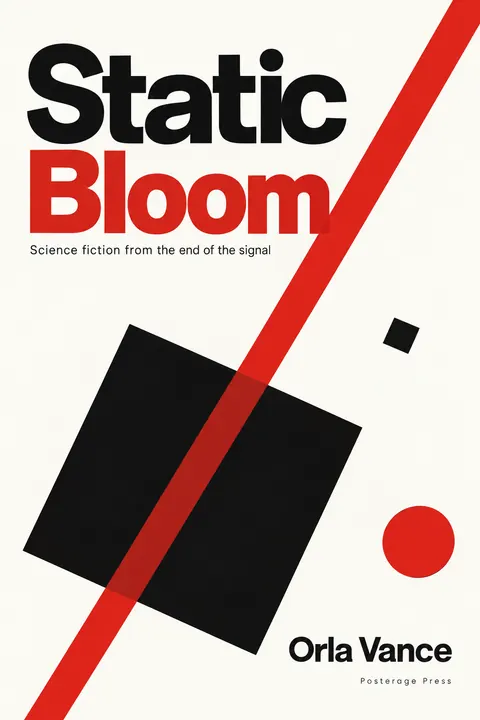 Suprematism style book cover for a fictional fiction: Static Bloom