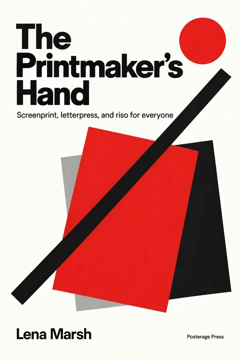 Suprematism style book cover for a fictional nonfiction: The Printmaker's Hand