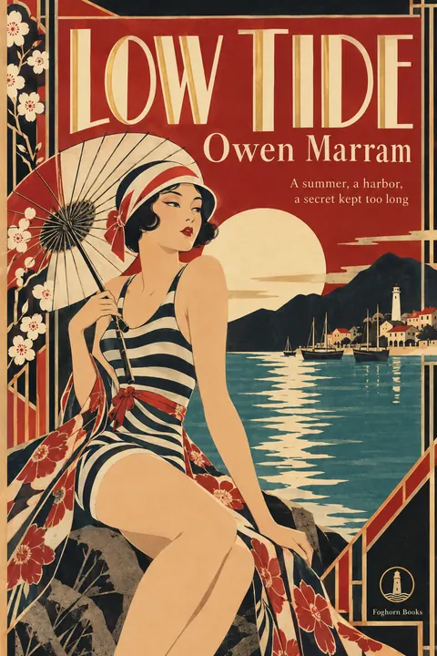 Taisho Modern / Japanese 1920s style book cover for a fictional fiction: Low Tide