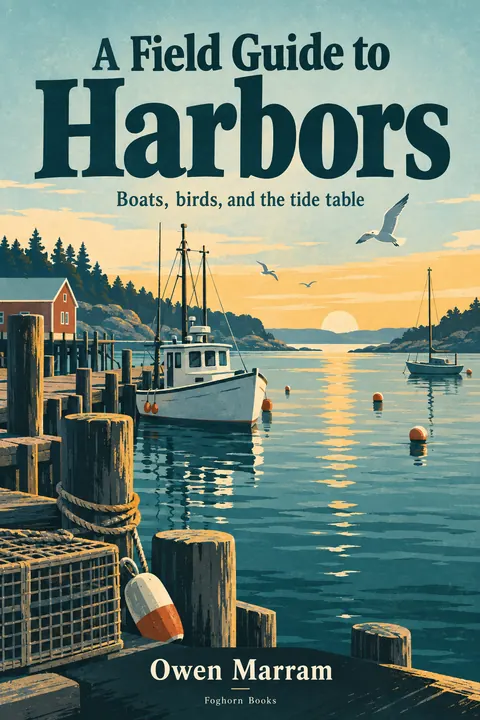 Vintage travel style book cover for a fictional nonfiction: A Field Guide to Harbors