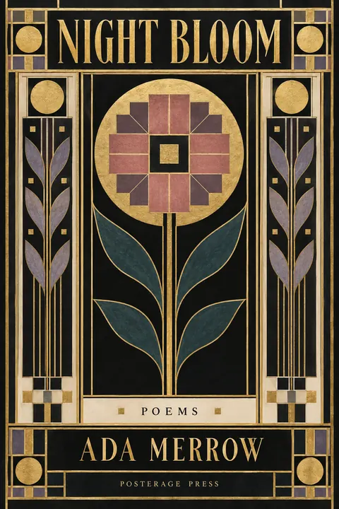Vienna Secession style book cover for a fictional fiction: Night Bloom