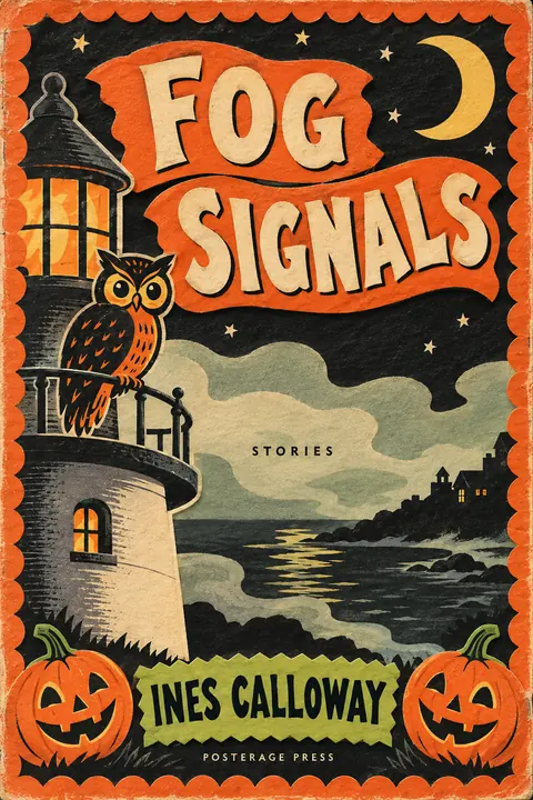 Vintage Halloween style book cover for a fictional fiction: Fog Signals