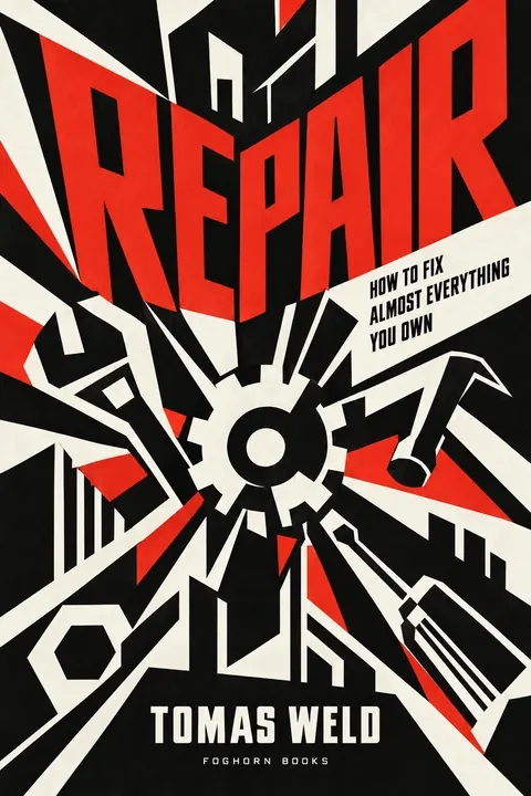 Vorticism style book cover for a fictional nonfiction: Repair