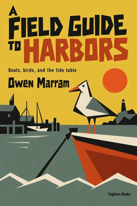 Zagreb School Animation style book cover for a fictional nonfiction: A Field Guide to Harbors