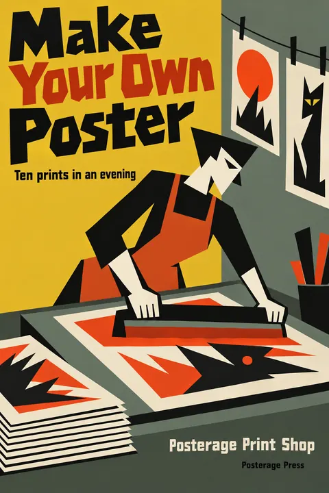 Zagreb School Animation style book cover for a fictional nonfiction: Make Your Own Poster