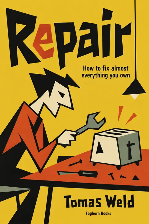 Zagreb School Animation style book cover for a fictional nonfiction: Repair