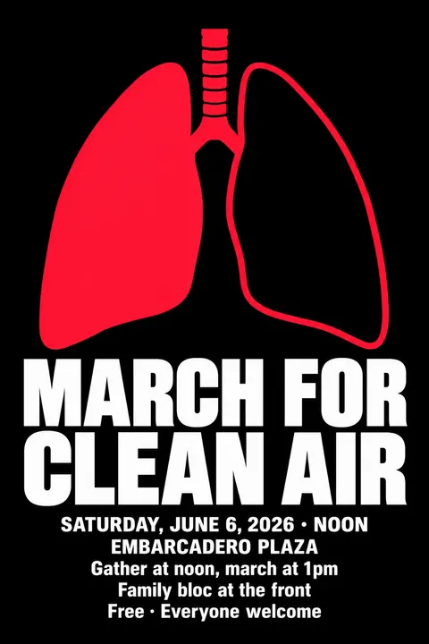ACT UP / AIDS Crisis Activism style poster for a fictional event called March for Clean Air