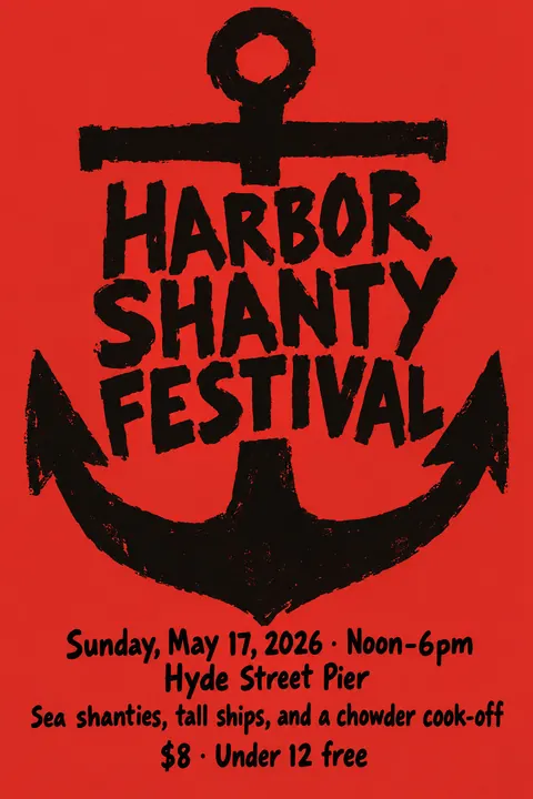 Atelier Populaire / Paris May 1968 style event poster for a fictional festival: Harbor Shanty Festival