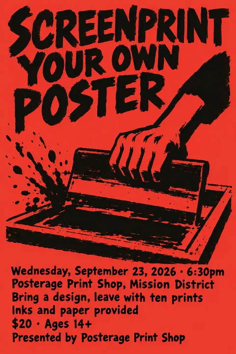 Atelier Populaire / Paris May 1968 style poster for a fictional event called Screenprint Your Own Poster