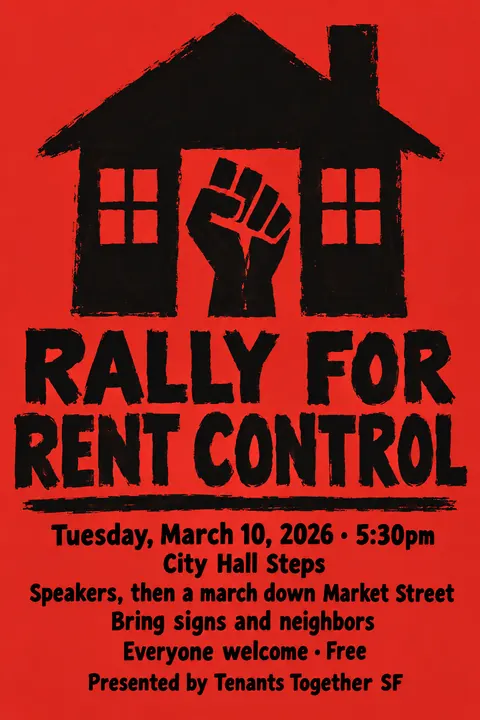 Atelier Populaire / Paris May 1968 style event poster for a fictional protest: Rally for Rent Control