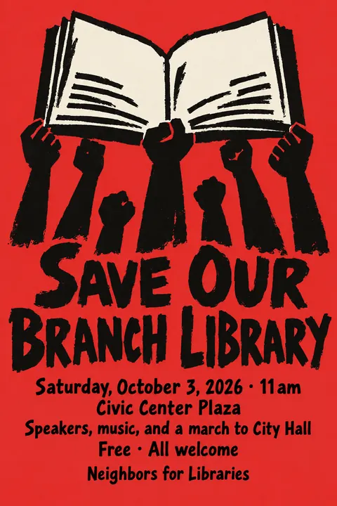 Atelier Populaire / Paris May 1968 style poster for a fictional event called Save Our Branch Library