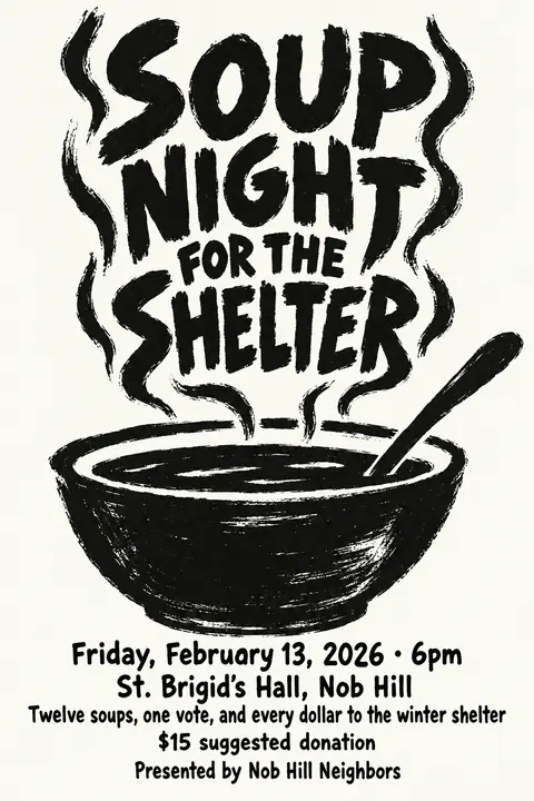 Atelier Populaire / Paris May 1968 style event poster for a fictional fundraiser: Soup Night for the Shelter