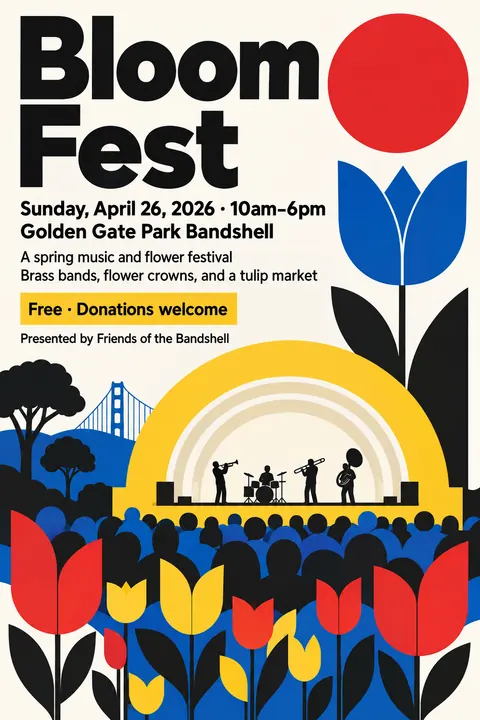 Bauhaus style event poster for a fictional festival: Bloom Fest